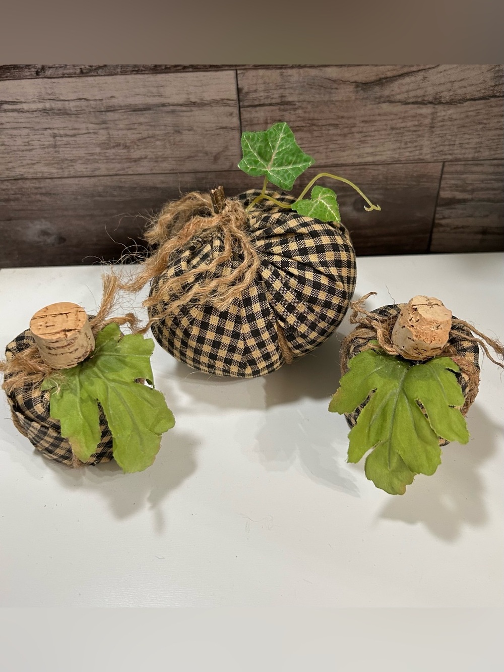 Handcrafted Primitive Fabric Pumpkin Set “Green”